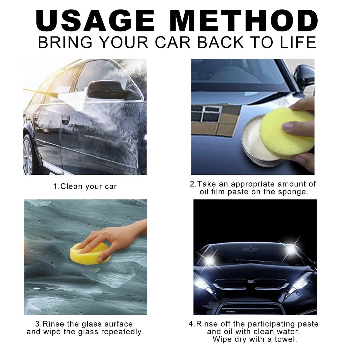 Car Glass Oil Film Remover, Rain Mist Smeary Clean Car Windscreen Cleaner