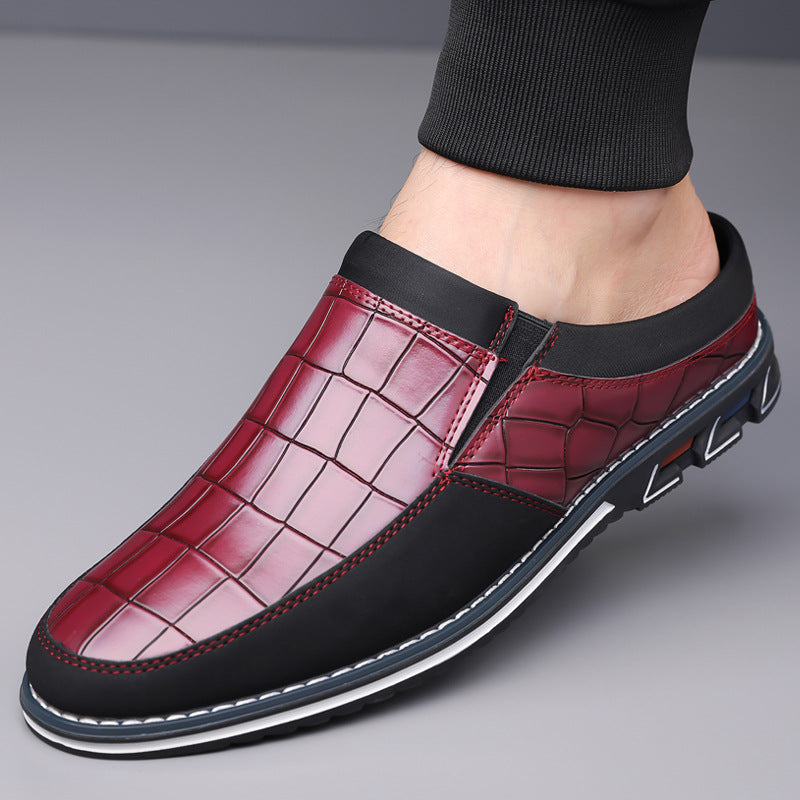 Men's Half-Slipper Leather Shoes Back Strap Slippers Big Size Toe-Covered Slippers