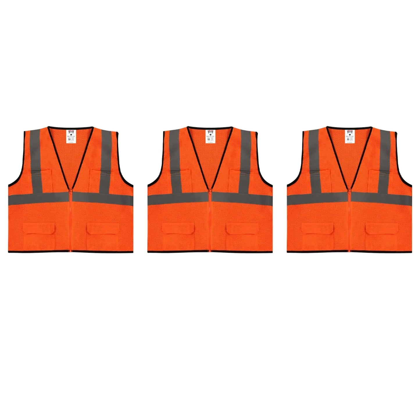 Safety Main 05EAMO Economy Vest, Class 2, All Mesh, Hi-Vis Orange, Pack of 3