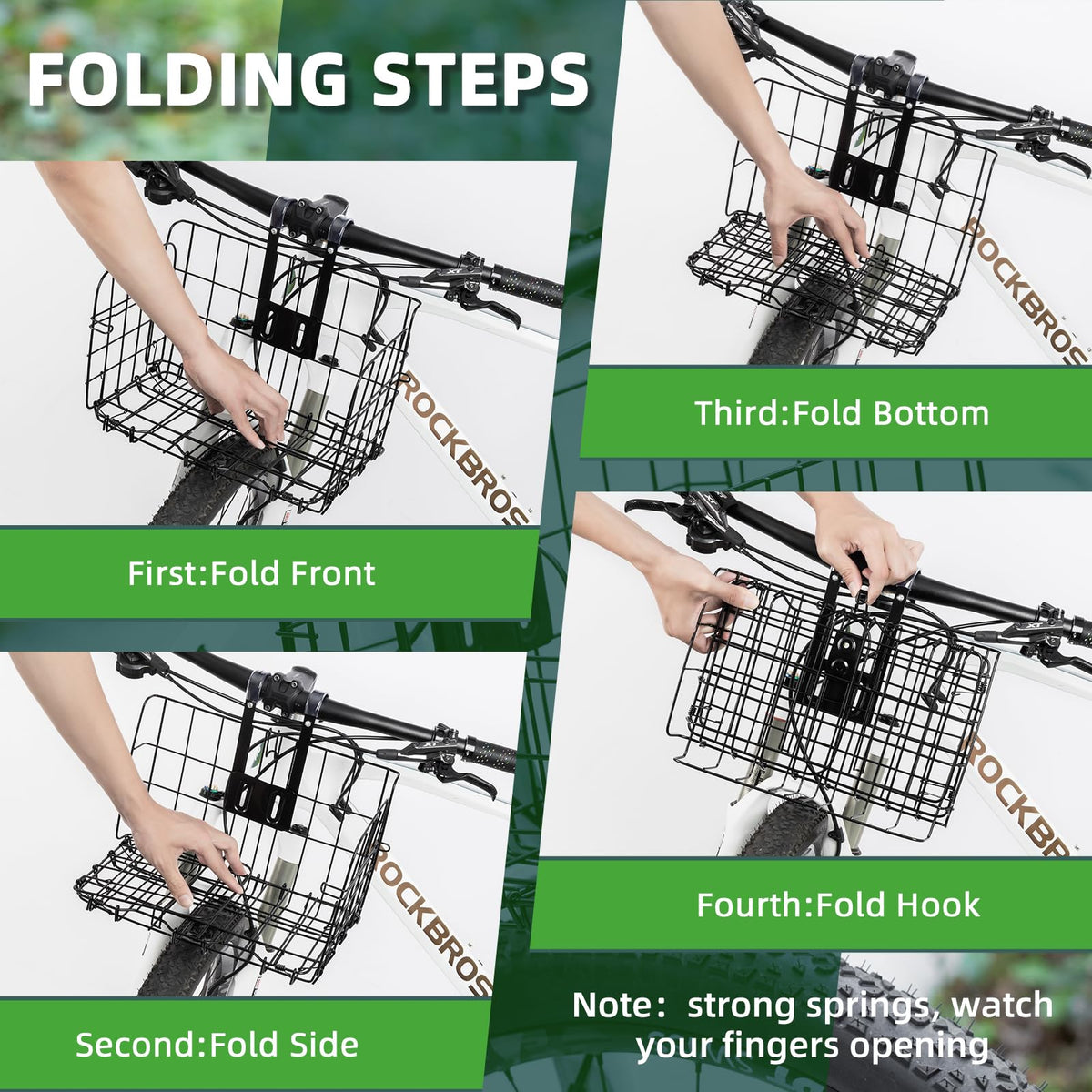 ROCKBROS Sturdy Folding Bike Basket Easy Install for Scooter, Mountain Bike Beach Cruiser