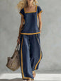 Women’s Square Neck Short Sleeve Two Piece Pants Set