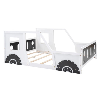 Full Size Classic Car-Shaped Platform Bed with Wheels White