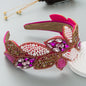 Headband Fashion Ball Rhinestone Pearl Leaf-Shaped Baroque Headband Exaggerated Wide-Brimmed Hair Accessories