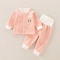 Children's Autumn And Winter Warm Suit Baby Spring And Autumn Plus Fleece Outer Wear Tops Pants Men And Women Baby Two Sets