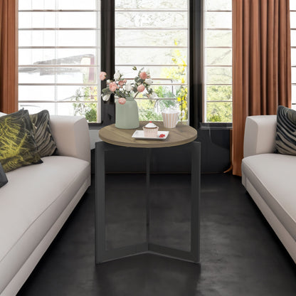 19.68''H Round Side Table, Round Accent End Table with Sturdy Metal Frame, Round Nightstand, for Living Room, Brown