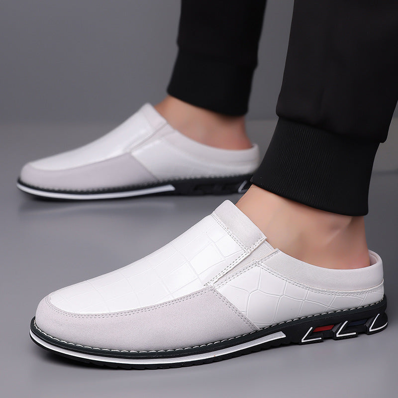 Men's Half-Slipper Leather Shoes Back Strap Slippers Big Size Toe-Covered Slippers
