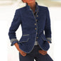 Women’s Color-Block Woolen Jacket – Multi-Button Casual Elegant Coat