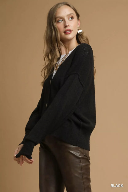 Umgee Button-Front V-Neck Knit Cardigan