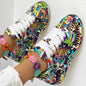 Round-Toe Thick-Sole Lace-Up Sneakers — Women’s Casual Print Shoes