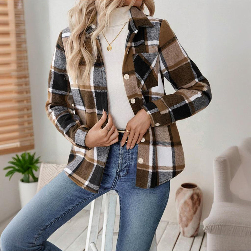 Checkered Fleece-Lined Shacket with Chest Pockets