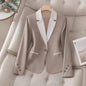 Women’s Contrasting Color Blazer – Elegant Button Formal Jacket
