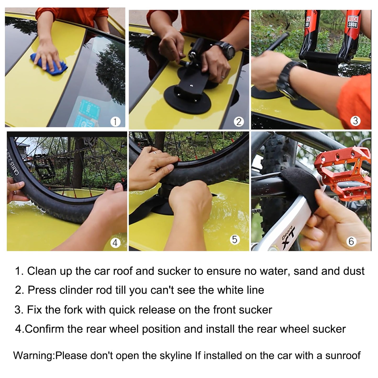 ROCKBROS Suction Cup Bike Rack for Car Roof Quick Release Sucker Mount