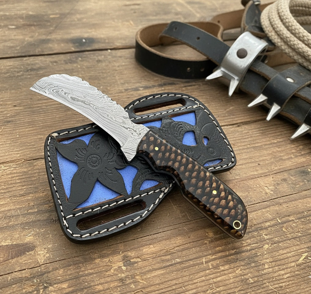 Damascus hawkbill knife #011