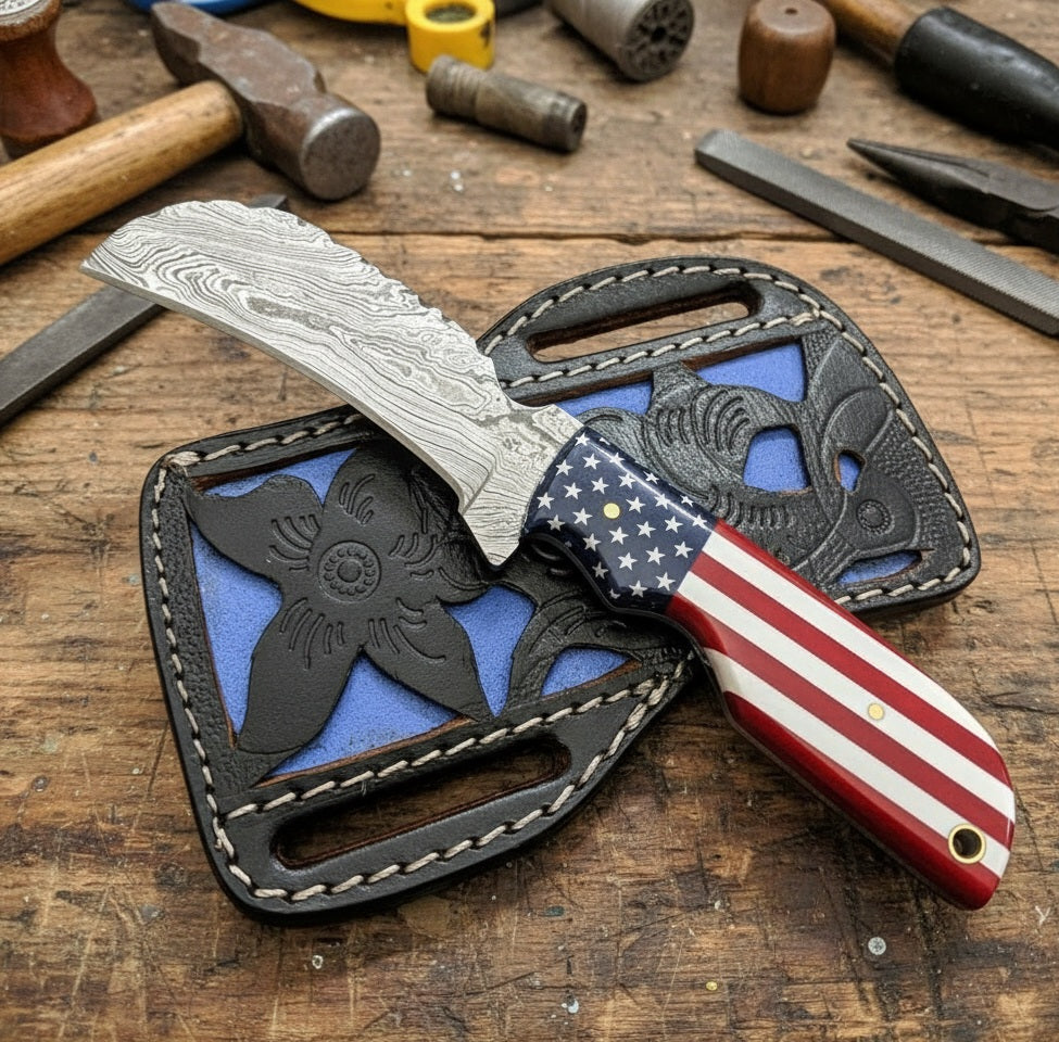 Damascus hawkbill knife #011