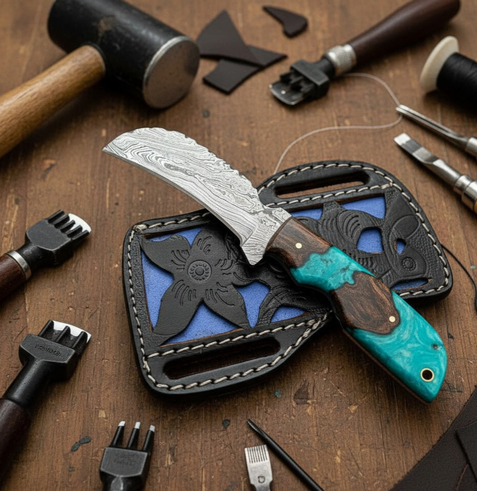 Damascus hawkbill knife #011