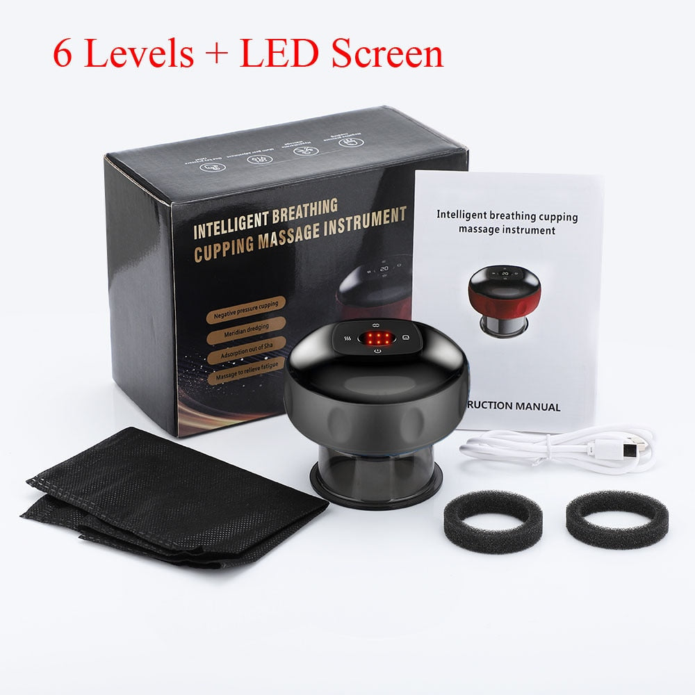 Electric Cupping Massager Scraping and Cupping Therapy Red Light Heating Vibration Pressotherapy Rechargeable Pain Relief