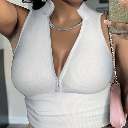 Women’s Ribbed V-Neck Zipper Camisole