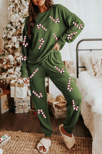 Women’s Christmas Sequin Two-Piece Set | Long Sleeve Top & Pants