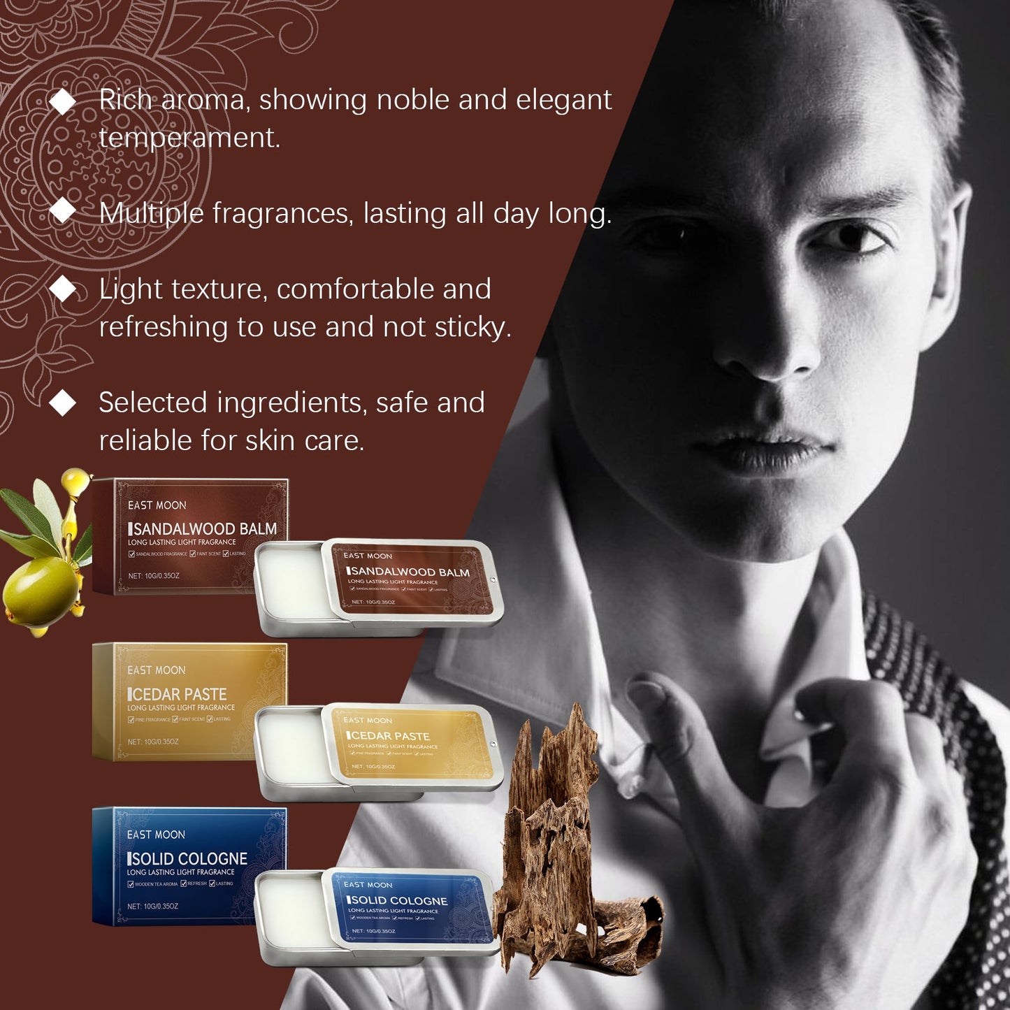 Men's Solid Balm Portable Solid Balm For Long-Lasting Fragrance Refreshing And Non-Sticky