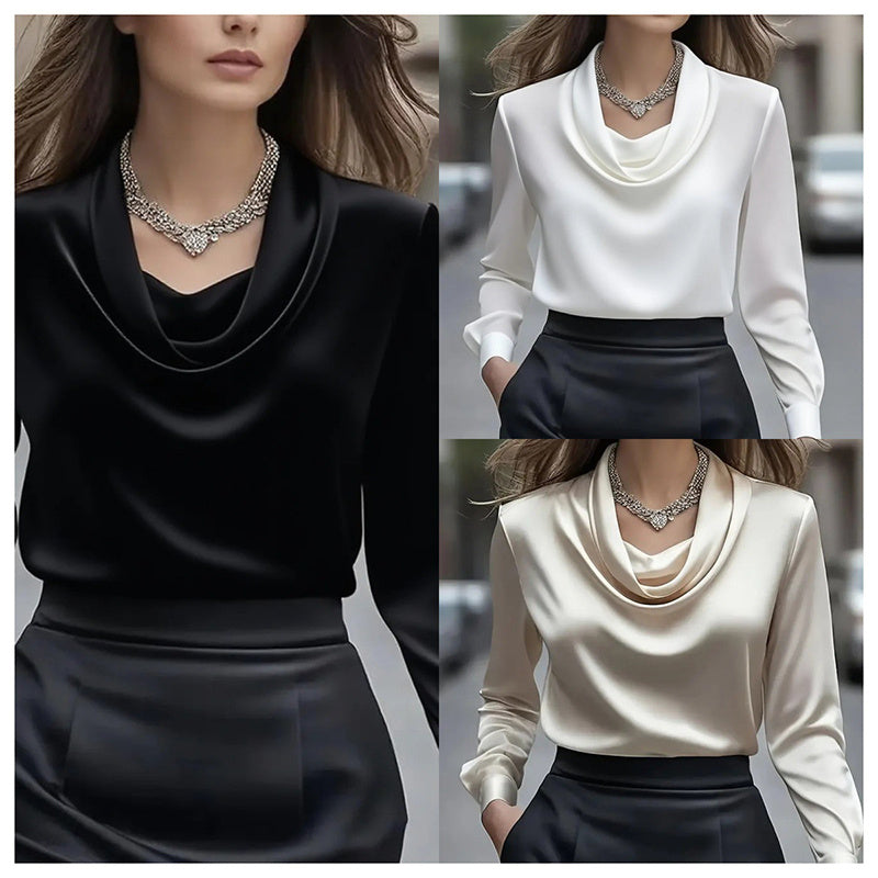 Elegant Satin Blouse - Women's Versatile Long Sleeve Shirt