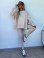 Women’s Casual Sweater Suit – Loose Split Top & Fitted Trousers Set