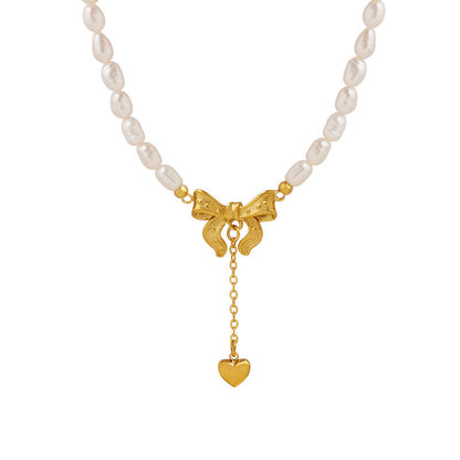 Titanium Steel Freshwater Pearl Heart Necklace