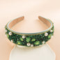 Personalized Design Colorful Turquoise Diamond Inlaid Wide Edge Fabric Candy Colored Headband Temperament Headwear
