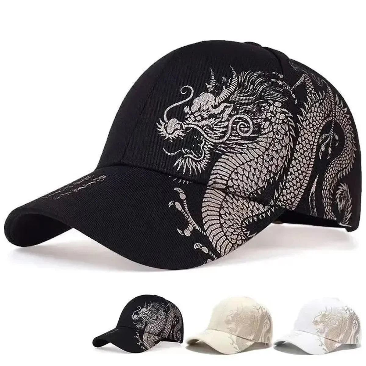 Men and women universal new Chinese dragon printing paragraph duck tongue cap pattern neutral wind adjustable baseball cap