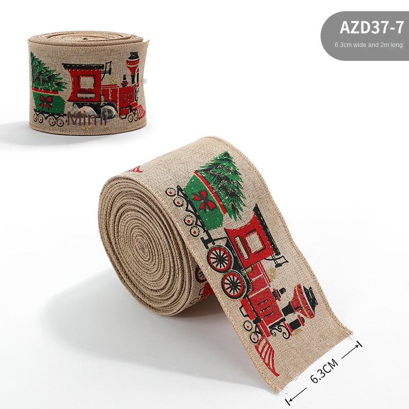 Christmas ribbon imitation linen ribbon decoration bow accessories snowflake Christmas ribbon in stock