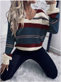 Women's French Vintage Striped Sweater | V-Neck Long Sleeve Stretch Knit Top