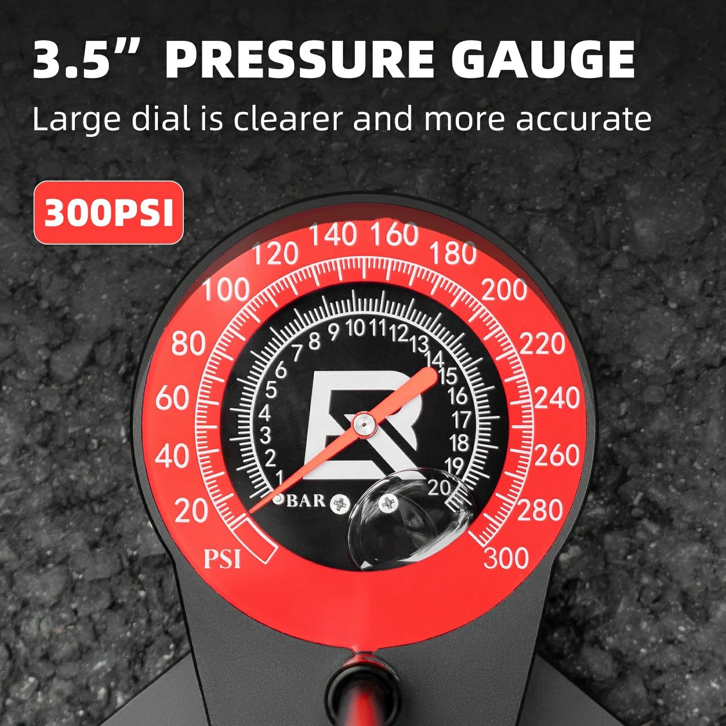 ROCKBROS 240PSI Classic Floor Drive 3.5 High Pressure Bicycle Floor Pump with Accurate 3.5" Analog Gauge