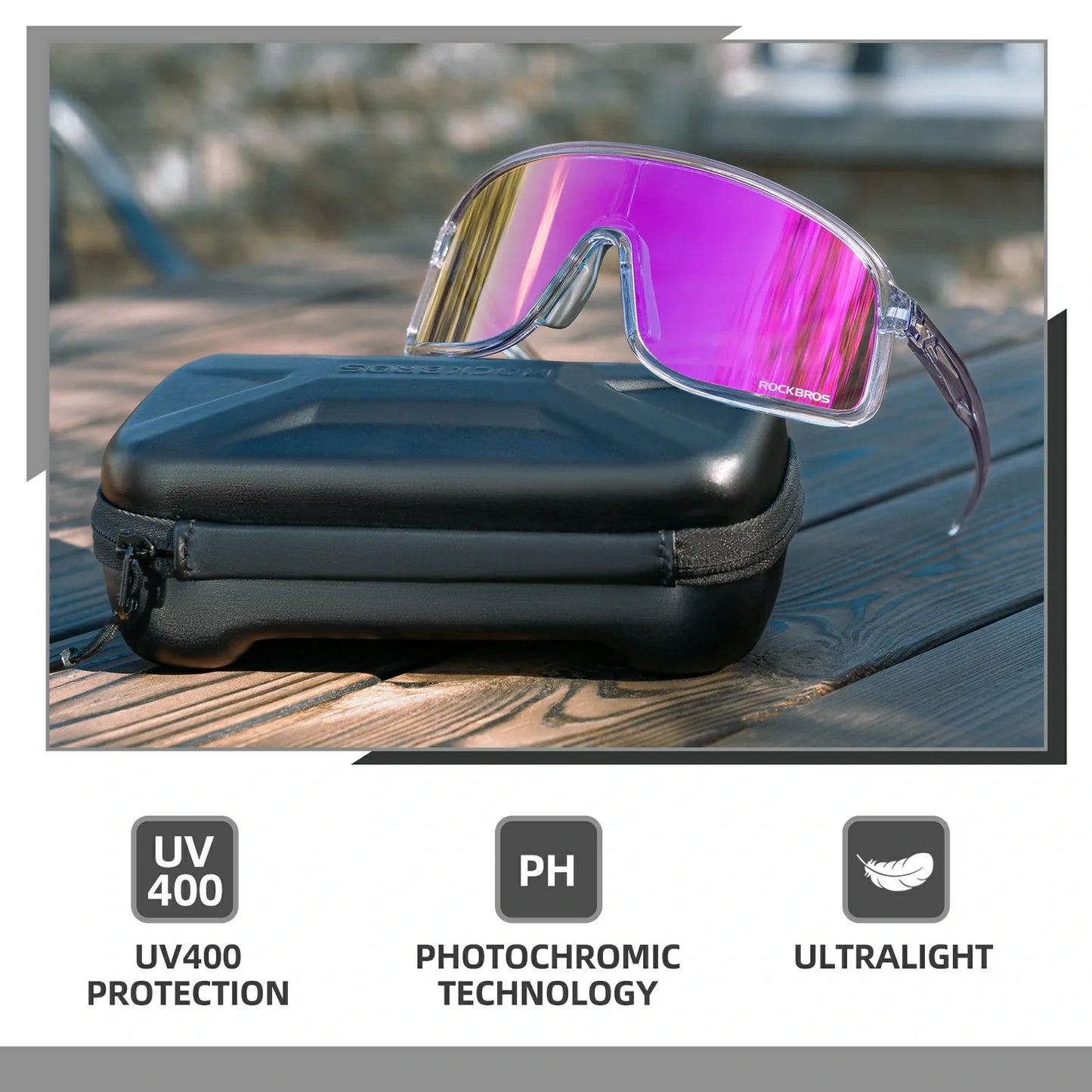 ROCKBROS Cycling Sunglasses Photochromic Polarized Sports Glasses UV400 Unisex