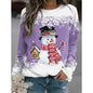 Snowman Printed Panel Loose Sweater – Casual Holiday Knit for Women