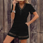 Boho Chic Lace Detail Outfit V-Neck Short Sleeve Summer Set
