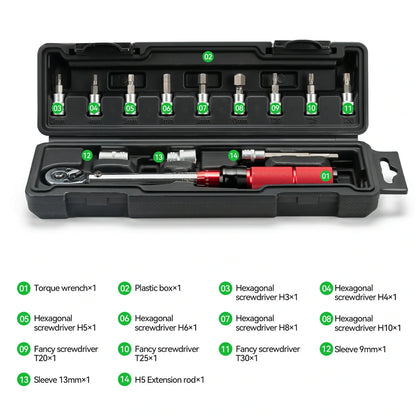 ROCKBROS 1/4 Torque 2–24Nm Micrometer Click Torque Wrench, 72-Tooth Gear Professional Precision ±3%High Accuracy