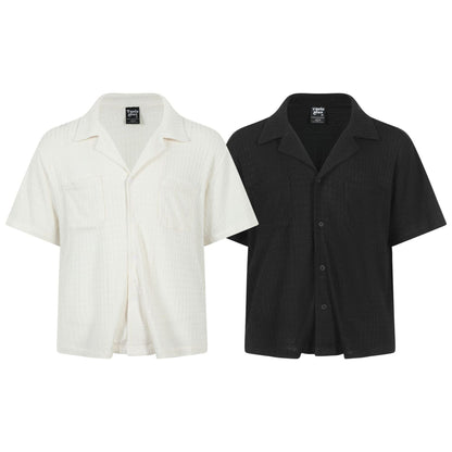 Texture sensation lapel short sleeved shirt for men simple solid color Cuban collar shirt