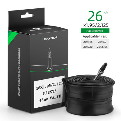 ROCKBROS 26'/27.5'X1.95/2.125 Mountain Bike Inner Tube 48mm Presta/Schrader Valve High Self Sealing Butyl Rubber