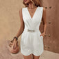 Elegant Sleeveless V-Neck Jumpsuit Solid Color One-Piece