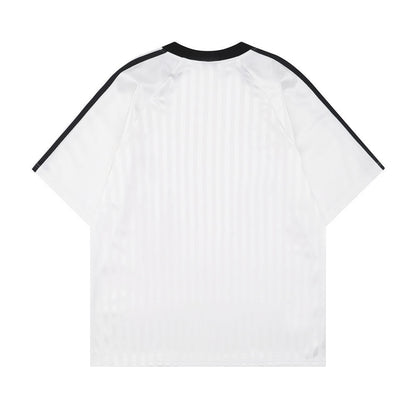 Vertical Stripe Letter Print Sports Jersey Men's Summer American Street Casual Loose Color Block Short Sleeve T-Shirt Top