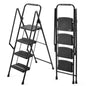 Four step ladder, lightweight folding four step stool, wide anti slip pedal and safety handle, sturdy steel ladder