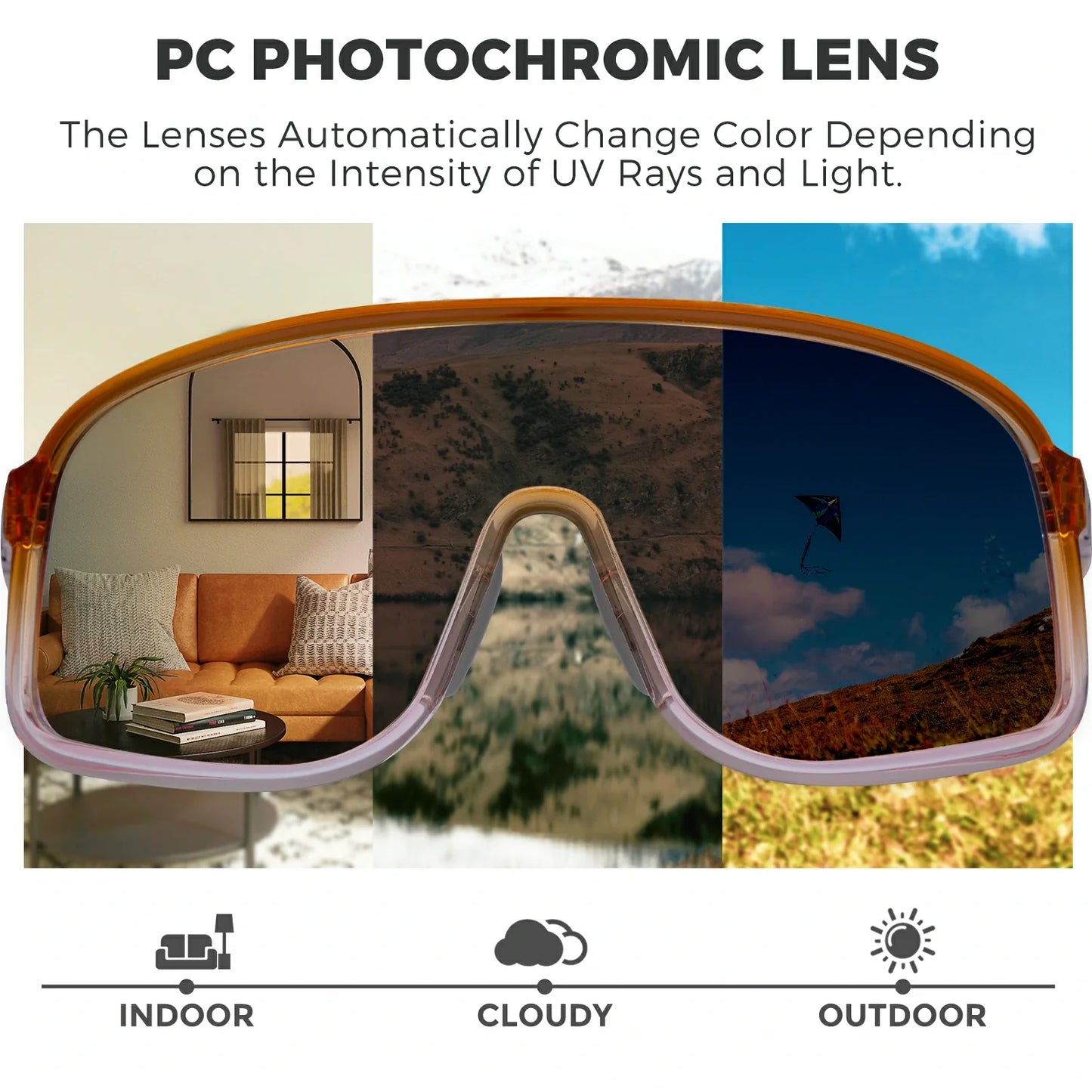 ROCKBROS Cycling Sunglasses Photochromic Polarized Sports Glasses UV400 Unisex