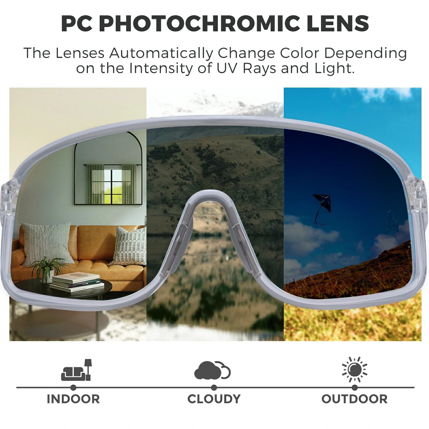 ROCKBROS Cycling Sunglasses Photochromic Polarized Sports Glasses UV400 Unisex