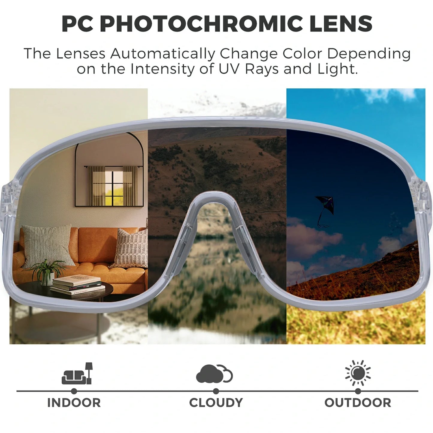 ROCKBROS Cycling Sunglasses Photochromic Polarized Sports Glasses UV400 Unisex