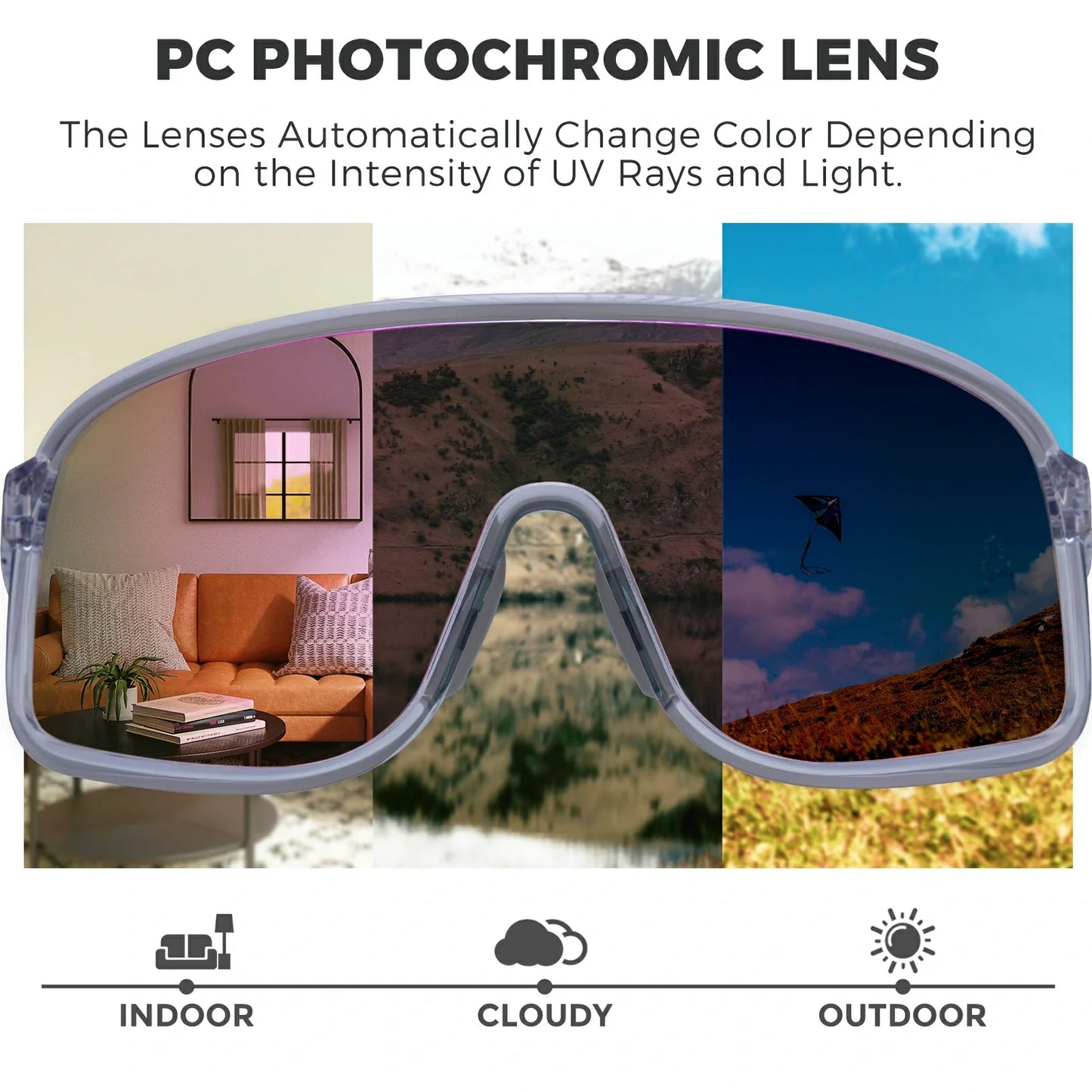 ROCKBROS Cycling Sunglasses Photochromic Polarized Sports Glasses UV400 Unisex