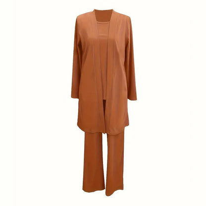 Women's Plus Size Casual 3-Piece Set Open Front Cardigan Sleeveless Vest Pants Solid Color Lounge Set