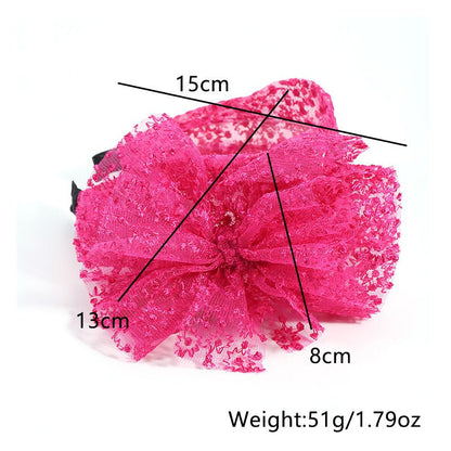 Fashionable oversized solid color lace bow headband