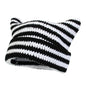 Women’s Hand Knitted Striped Cat Hat – Cute Warm Winter Beanie