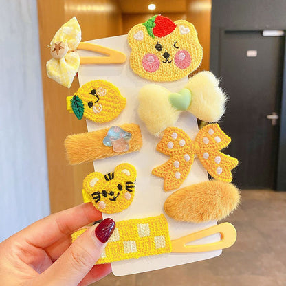 Milk Coffee Color Children's Plush Hairpin Net Red Bangs Side Hair Clip Autumn And Winter Lovely Japanese Clip