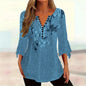 Women’s Printed Spike Button Three-Quarter Sleeve Casual Top