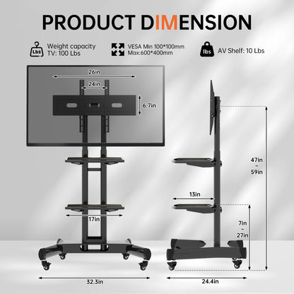 FANCO Universal Rotating TV Stand, suitable for 32-80 inch TVs, adjustable tilt height, maximum VESA 600x400mm (black)